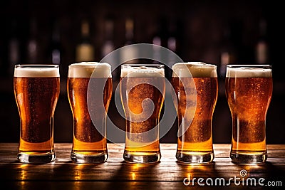 beer drink gold pub lager foam pint glass alcohol beverage. Generative AI. Stock Photo