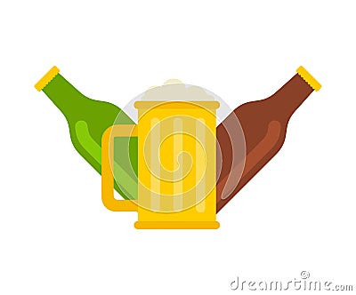 Beer and dry fish sign for alehouse. Beer house symbol logo. beery icon Vector Illustration