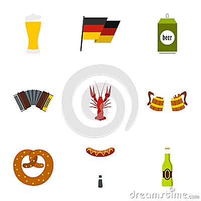 Beer fest icons set, flat style Vector Illustration