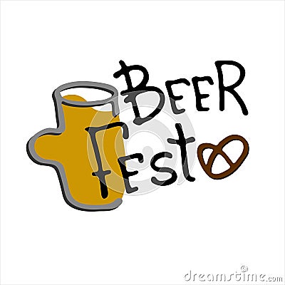 Beer Fest logo. Hand drawn beer mug with Beer Fest lettering. Isolated design element Vector Illustration