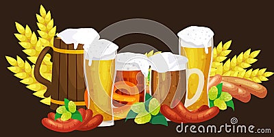 Beer festival Oktoberfest celebrations retro style labels, badges and logos set with mug on background Vector Vector Illustration