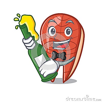 With beer fish slice mascot cartoon Vector Illustration