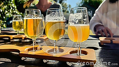 Beer flights over lunch in the Swan Valley, Perth Stock Photo