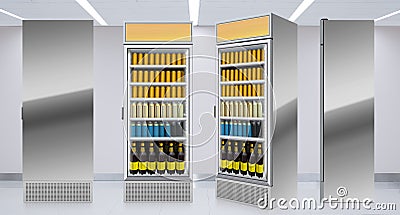 Beer Fridge single vertical Glass door fridge at store Stock Photo