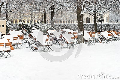 Beer Garden in Winter Stock Photo