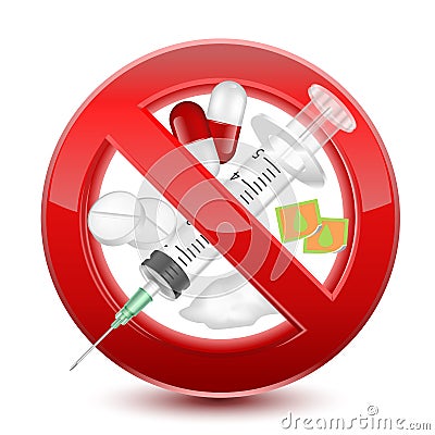 Forbidden no drugs red sign, vector illustration design isolated over a white background Vector Illustration