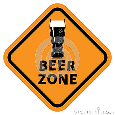 Beer Glass and Beer Zone Text. Orange Sign Stock Photo