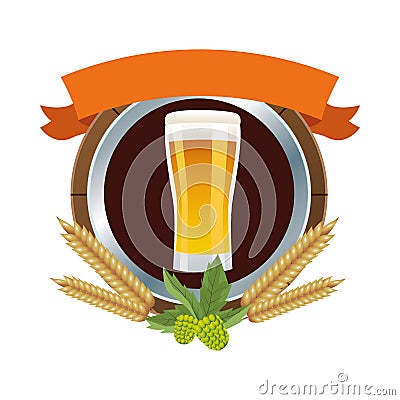 Beer glass drink with barley spikes emblem Vector Illustration