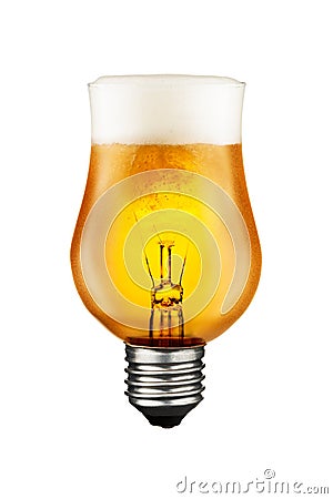 Beer glass glowing bulb idea concept Stock Photo