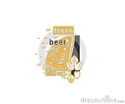 Beer glass and hops. Illustration for brewery, pub, bar, restaurant. Vector Illustration