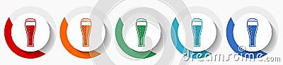 Beer in glass, lager, drink vector icon set, flat icons for logo design, webdesign and mobile applications, colorful round buttons Vector Illustration