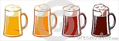 Beer Glass Mugs Tankard Light Lager Stout Porter Ale Oktoberfest Vector Illustration