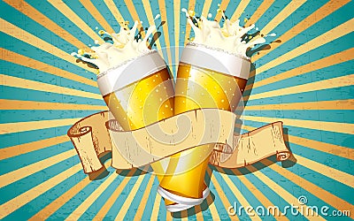 Beer Glass in Retro Background Vector Illustration