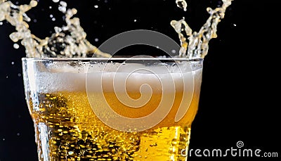 Beer in glass with splashes. Tasty alcoholic drink Stock Photo