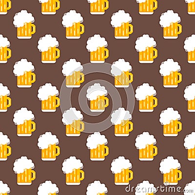 Beer glass vector seamless pattern. Vector Illustration