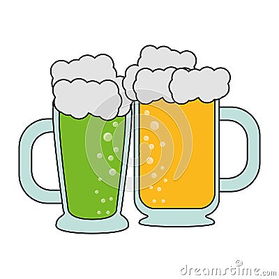 Beer glasses fresh alcoholic drinks Vector Illustration