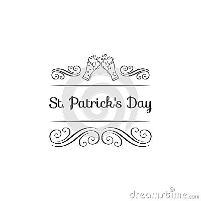 Beer glasses, mugs. Saint Patrick s Day symbol. Swirls, ornate frames. Vector illustration. Vector Illustration