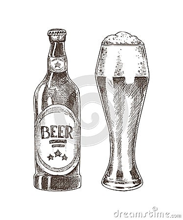 Beer Graphic Sketch Isolated on White Background Vector Illustration