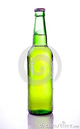 Beer Green Bottle with Condensation Stock Photo