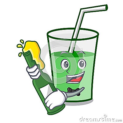 With beer green smoothie mascot cartoon Vector Illustration