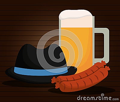 Beer hat sausage oktoberfest. Germany. Vector graphic Vector Illustration