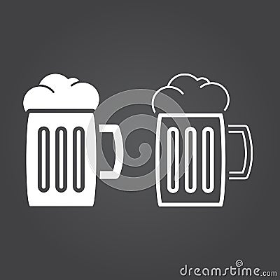 beer icon. Solid and Outline Versions. White icons on a dark background Vector Illustration