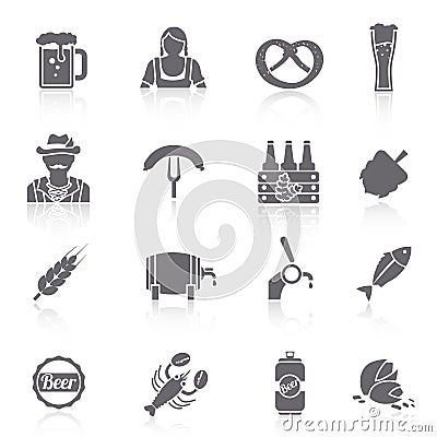 Beer icons set black Vector Illustration