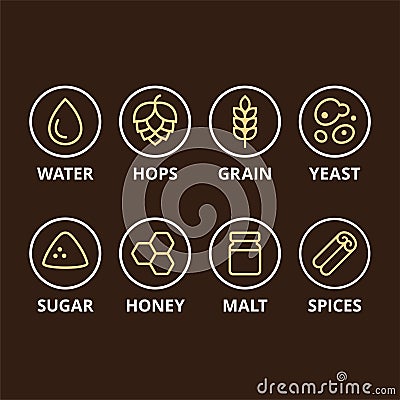 Beer ingredient icons Vector Illustration