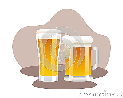 Beer jar and glass drinks isolated icon Vector Illustration