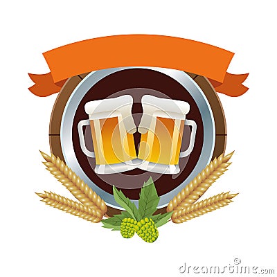 Beer jars with barley spikes emblem Vector Illustration