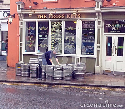 Beer kegs being delivered at a Public house. Editorial Stock Photo