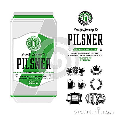 Vector beer label on aluminium can Vector Illustration