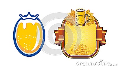 Shield beer mug with hop branches. vector Vector Illustration