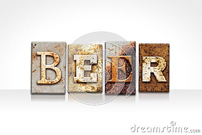 Beer Letterpress Concept Isolated on White Stock Photo