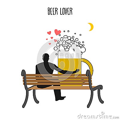 Beer lover. Beer mug and watch people on moon. Date night. Lover Vector Illustration