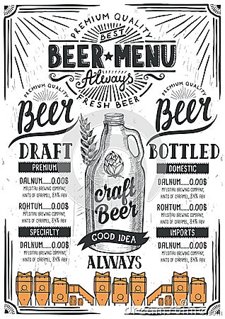 Beer menu restaurant, drink template. Vector Illustration