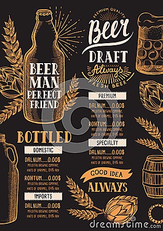 Beer menu restaurant, drink template. Vector Illustration