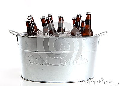 Beer in a metal bucket Stock Photo