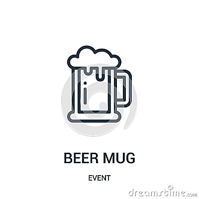 beer mug icon vector from event collection. Thin line beer mug outline icon vector illustration Vector Illustration