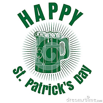 Beer Mug with the image of clover. Happy St. Patricks Day Vector Illustration