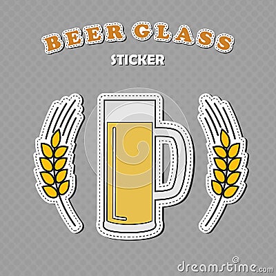 Beer mug with two wheat spikes stickers Vector Illustration