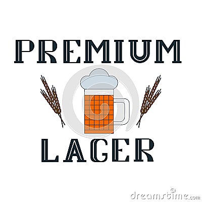 Premium lager wheaten beer, beer mug icon on a white background Vector Illustration