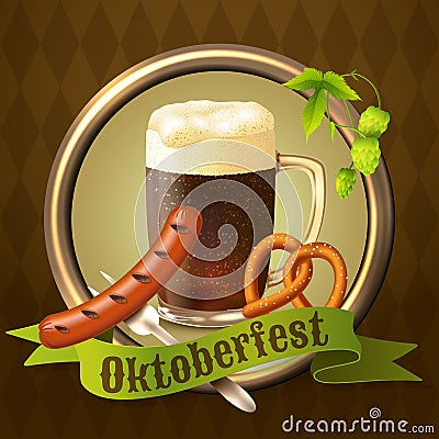 Beer mugs Octoberfest poster Vector Illustration