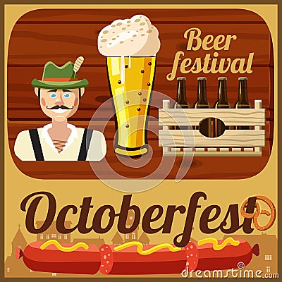 Beer Oktoberfest concept, cartoon style Vector Illustration