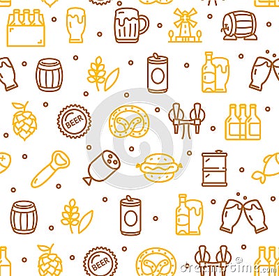 Beer and Oktoberfest Signs Seamless Pattern Background. Vector Vector Illustration