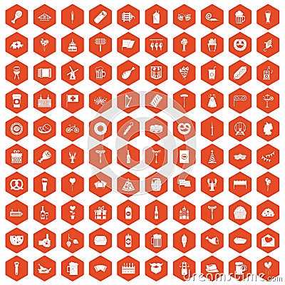 100 beer party icons hexagon orange Vector Illustration