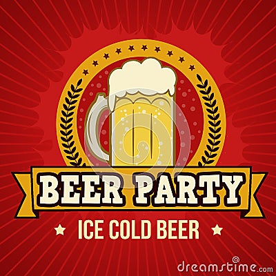 Beer party retro poster Cartoon Illustration