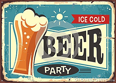 Beer party retro pub sign Vector Illustration