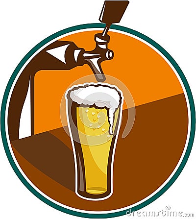 Beer Pint Glass Tap Retro Vector Illustration