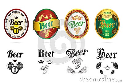 Beer popular brands labels icons set Vector Illustration